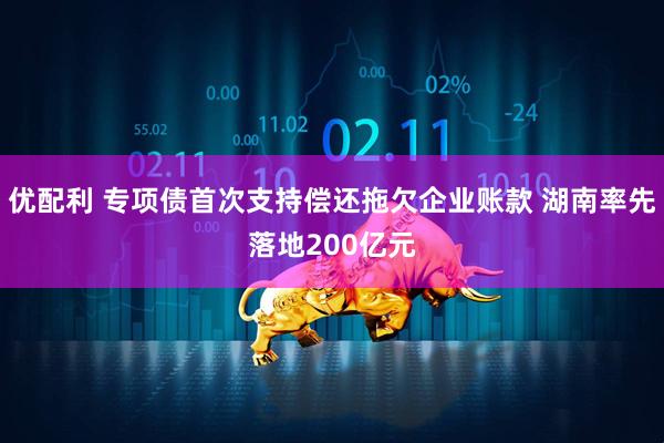 优配利 专项债首次支持偿还拖欠企业账款 湖南率先落地200亿元